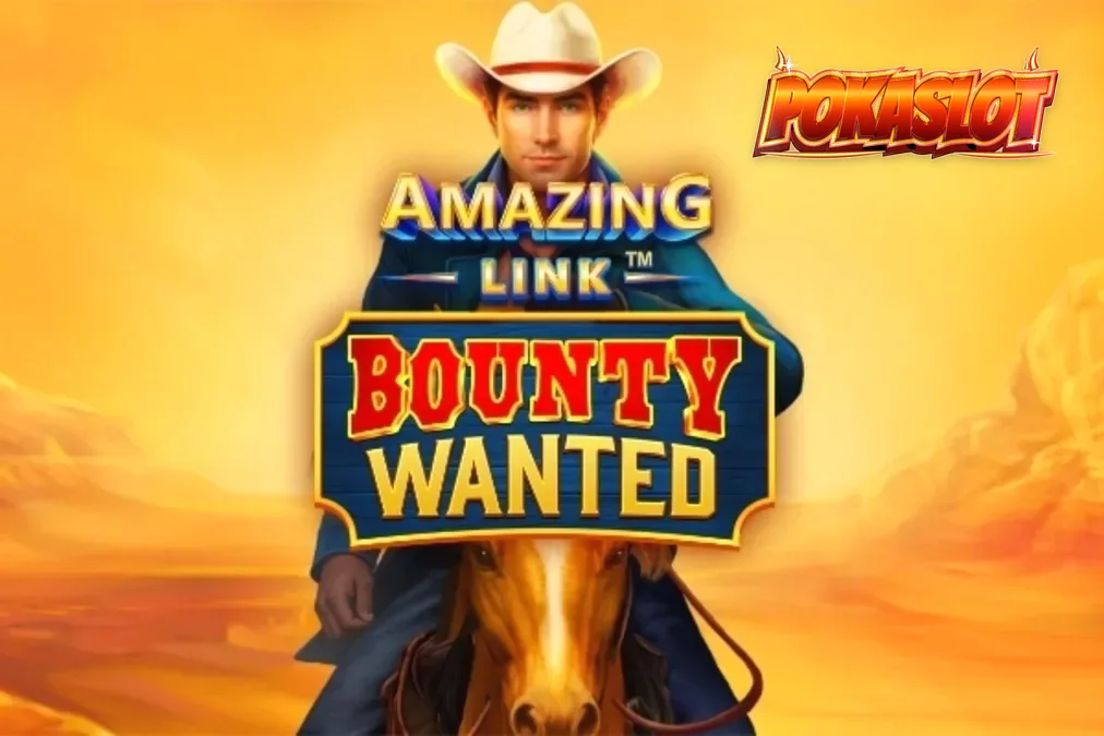 Amazing Link Bounty Wanted slot game interface featuring desert landscape and gunslinger silhouettes.